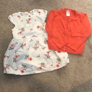 Beautiful light flower dress with orange sweater